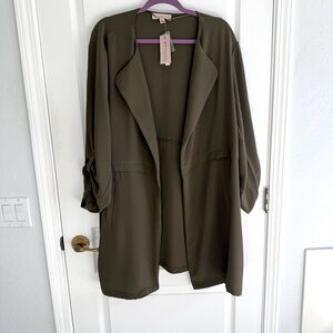 NWT Philosophy Open Drape Front Trench Duster Jacket Dark Olive Size 3X
